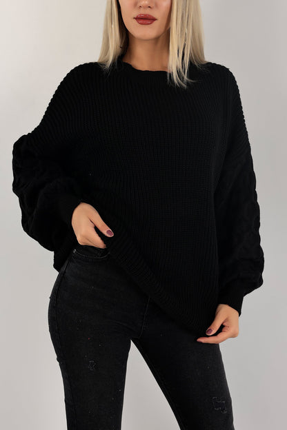 Zwarte gebreide sweater met ballonmouwen 101306